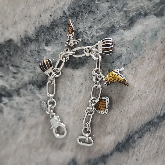 Cookie Lee Silver Tone Charm Bracelet w/ Purse Heel Leopard Print Charms - Picture 1 of 3